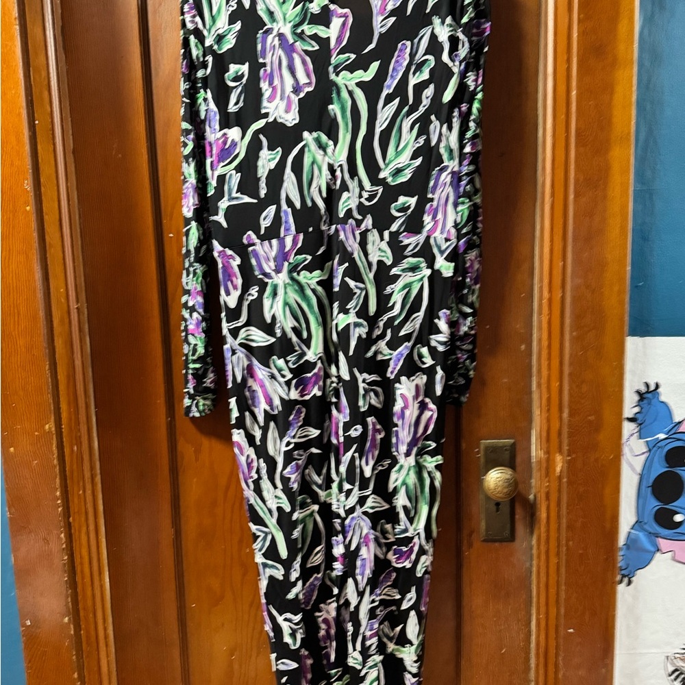 Diane Von Furstenberg Vivienne Black and Purple Floral Midi Dress, Size XL, NWT - Picture 10 of 11